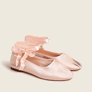 J. Crew petal pink pleated satin ribbon lace up ballet flats shoes balletcore